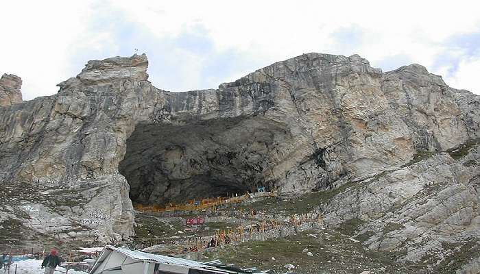 The ancient Amarnath Cave temple approached through Pahalgam.