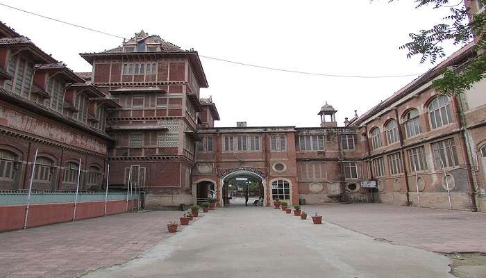 A beautiful European-style portico of the Baroda Museum and Picture Gallery in Vadodara, Gujarat.