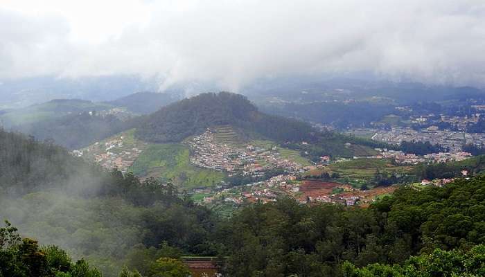 Aerial of Ooty on a cloudy day