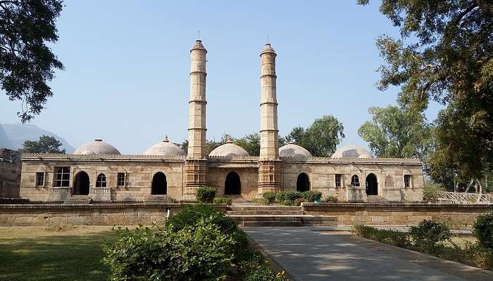 A stone structure at the Champaner-Pavagadh Archaeological Park near Vadodara, Gujarat.