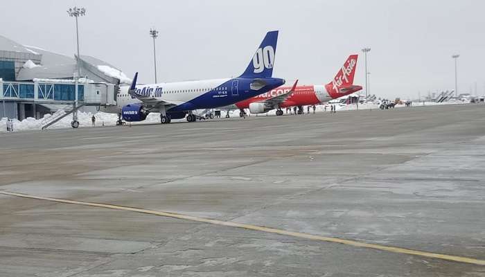 Airplane parked at Srinagar Airport.