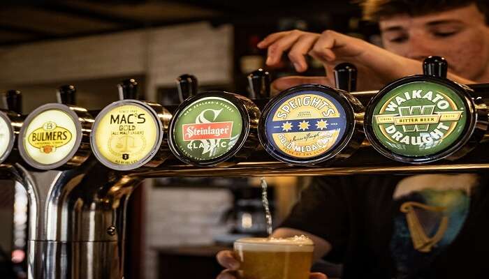 Bartender pouring beer from tap at the best pubs in Tauranga.