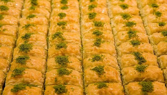 A freshly prepared tray of Baklava