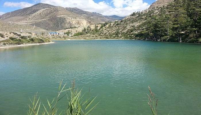 The serenity and charm of the turquoise waters of Dhumba Lake in Jomsom Nepal.