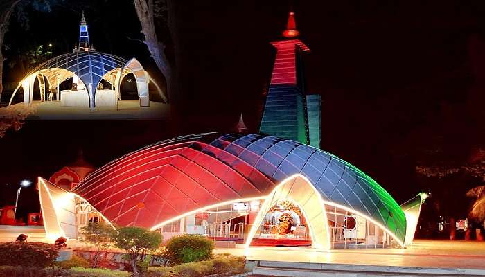 The beautifully lit up EME Temple in Vadodara.