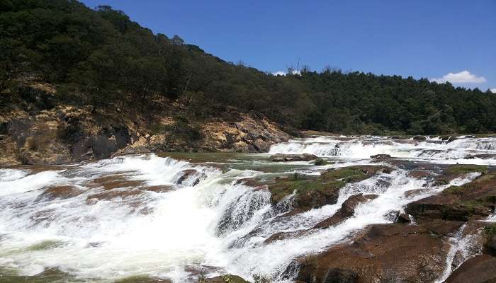 Water cascading down from a waterfall