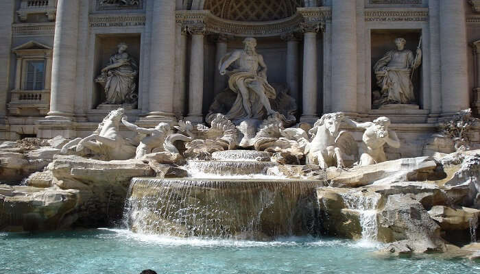 Close-up of Trevi Fountain's central sculpture.