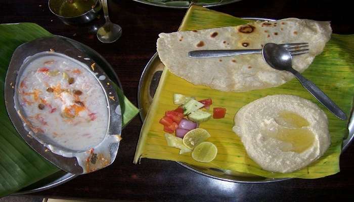 Curd rice and hummus, a local delicacy in Hampi 