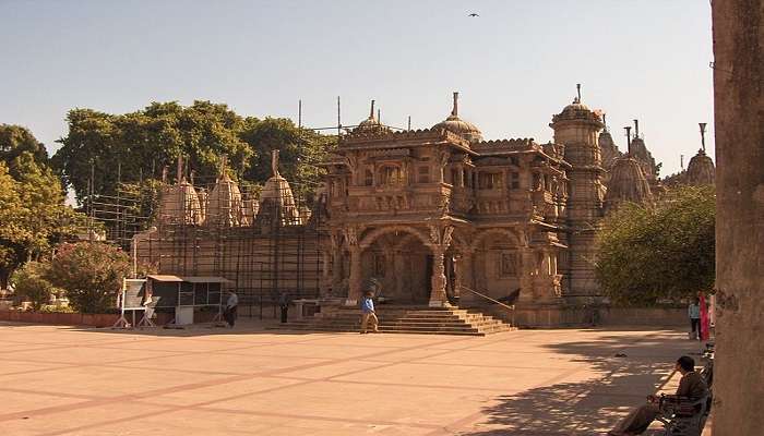 The beautiful facade of the Hathee Singh Jain Temple in Ahmedabad, Gujarat near The Calico Museum Of Textiles.