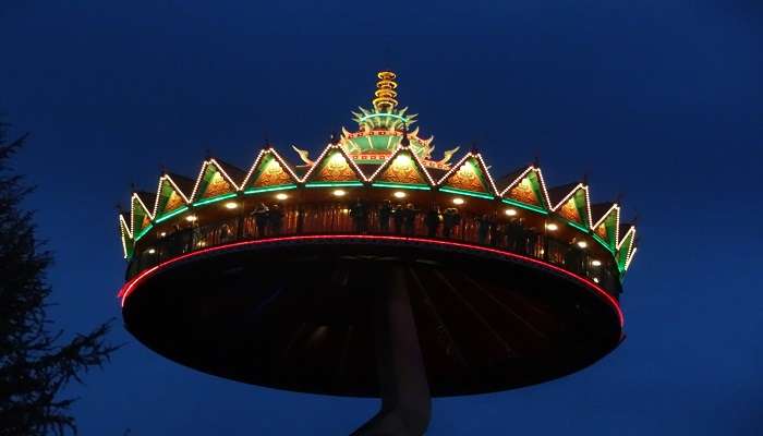 Ride on the Pagoda at night at Efteling Amusement Park 