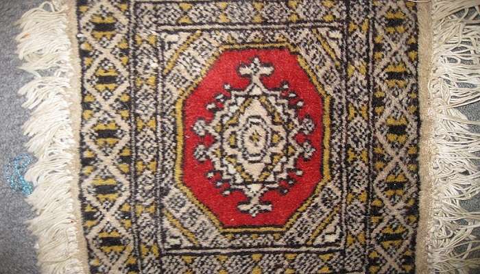 Gujarati style carpet at The Calico Museum of Textiles.