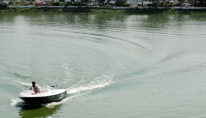 A motorboat at the Kankaria Lake in Gujarat.