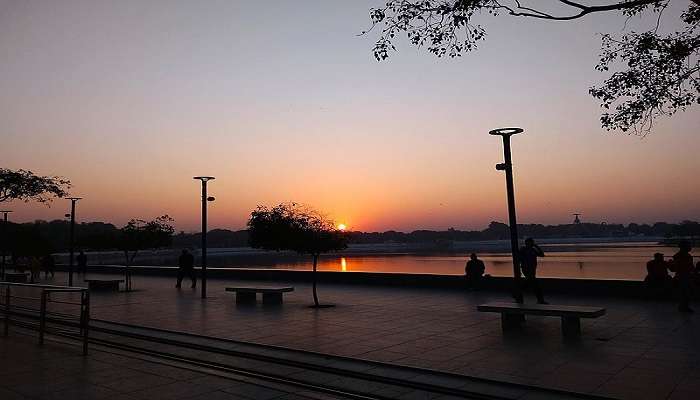 Beautiful sunrise at the Kankaria Lake located in Gujarat.