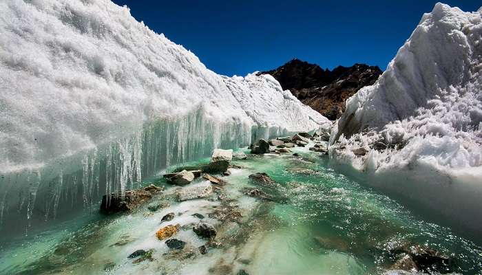 Melting glacier in the Himalayas of New Tehri