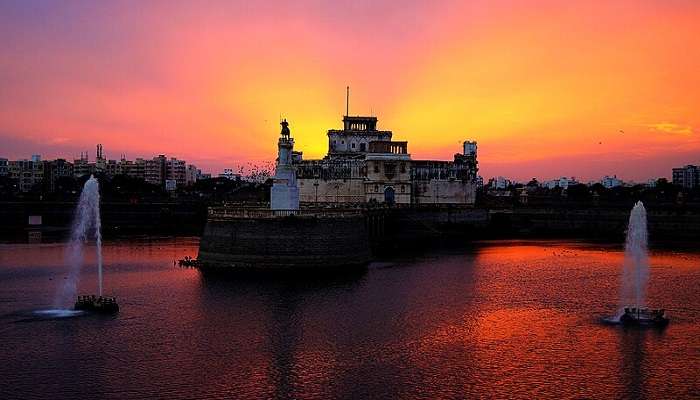 Golden hours at the Lakhota Lake and Palace near Pirotan Island.