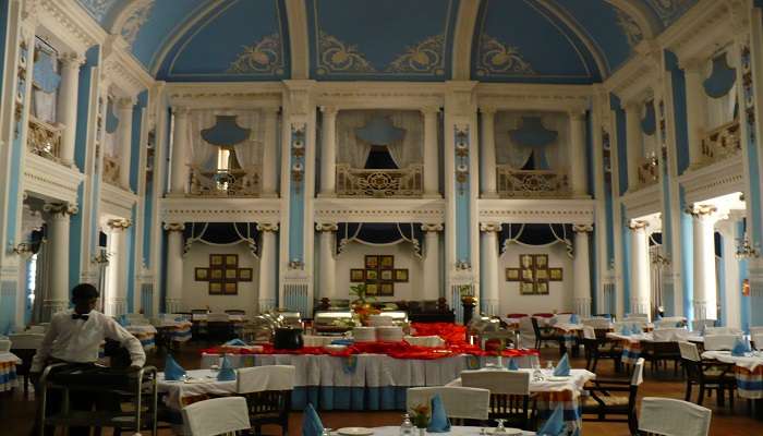 Dining hall of Lalitha Mahal Palace Hotel in Mysore. 