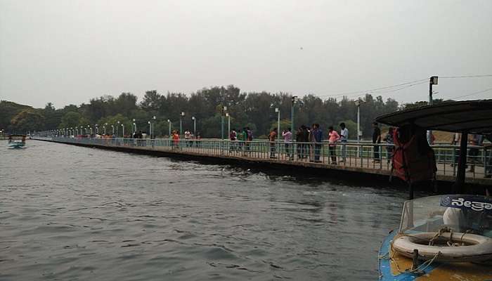 The bridge connecting the two sections of Brindavan Gardens Mysore