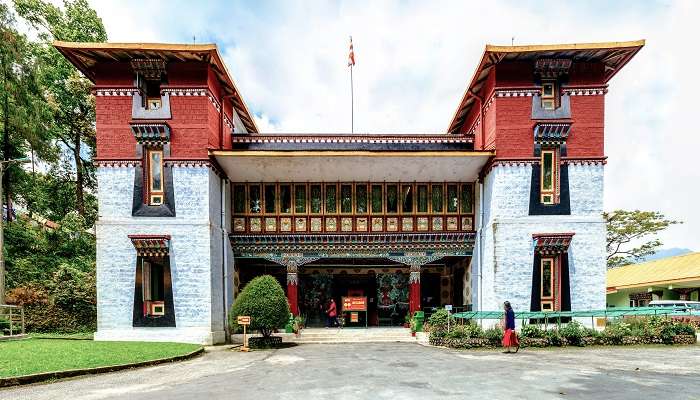 Front view of Namgyal Institute of Tibetology in Sikkim, featuring traditional Tibetan architecture 