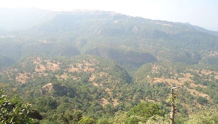 An aerial view of Patalkot Valley near the Deogarh Fort.