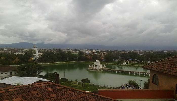 Scenic top view of Rani Pokhari Nepal.