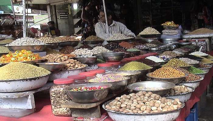 Shops selling spices at a flea market 