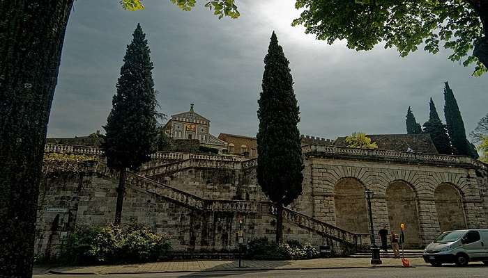 View of the Basilica of San Miniato al Monte or The Saint Minias on the mountain near the Piazzale Michelangelo.