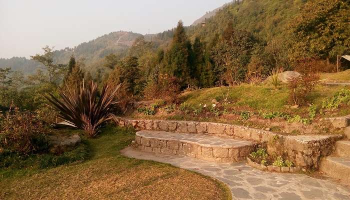 Serene Saramsa Garden in Sikkim featuring well-maintained green lawns