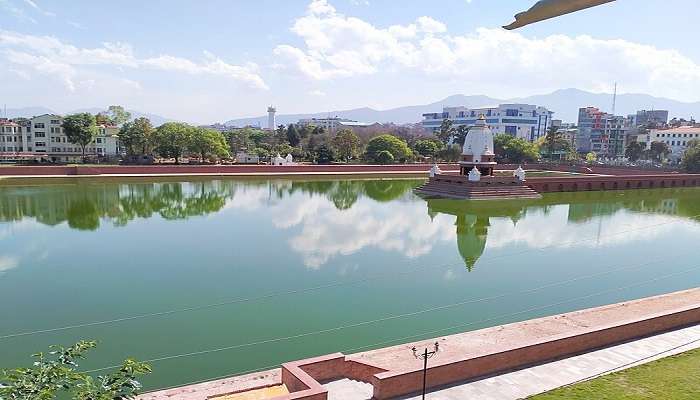 Pond surrounding Rani Pokhari Nepal.