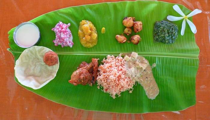 Meal served on banana leaf in Gannavaram restaurants