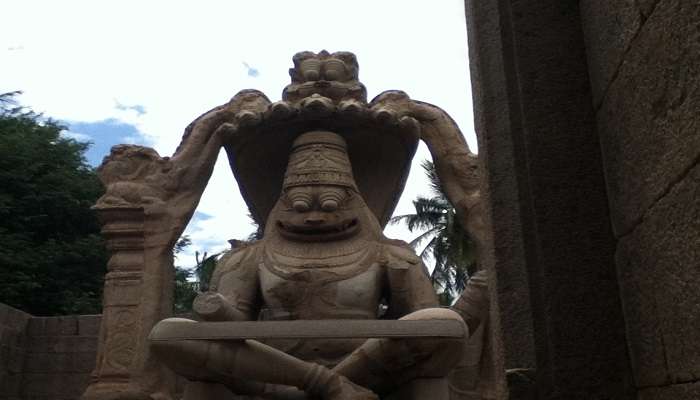 Magnificent statue of Ugra Narasimha, one of the scenic places to visit near Hampi. 