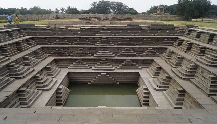 Ancient water tank or stepped tank in Hampi. 