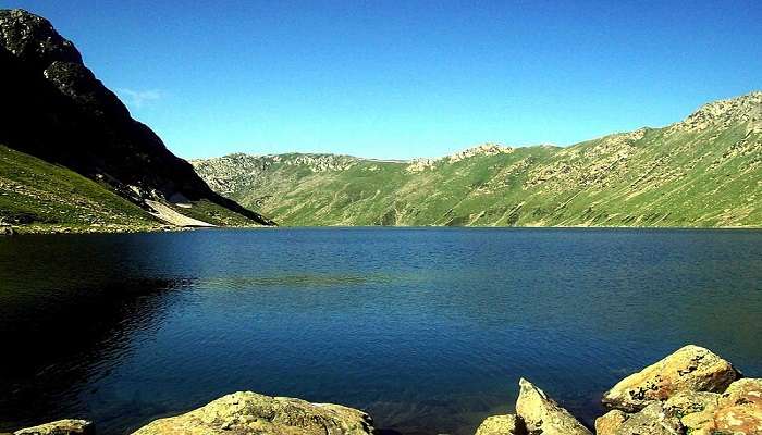 The grand Tarsar Lake in the Aru Valley near Marsar Lake. 