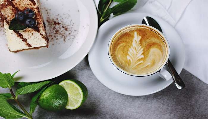 A coffee cup with latte art