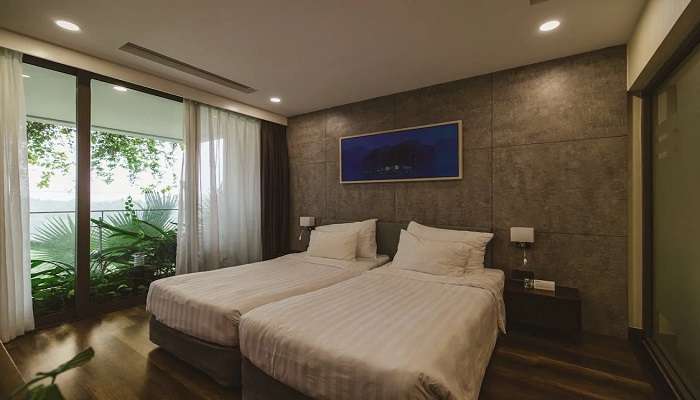 Twin Beds in a Hotel Room in Gummidipoondi.