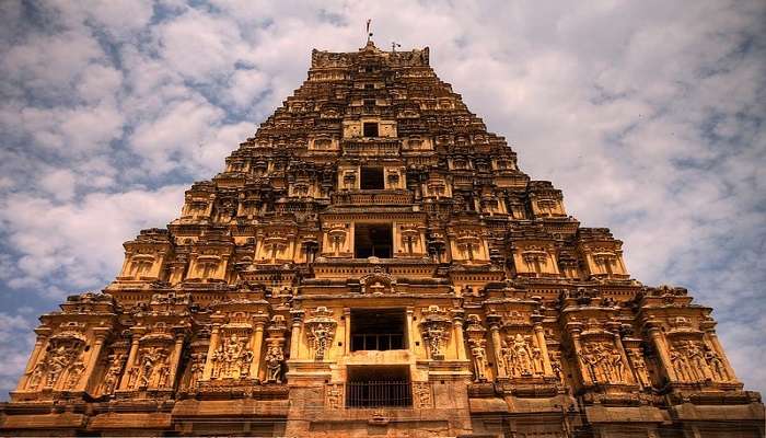 Towering gopuram showcasing the architecture of Virupaksha Temple