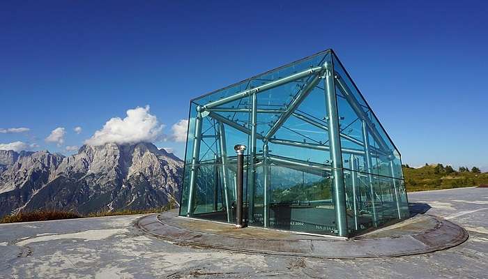 The viewing point made of glass from Messner Mountain Museums 