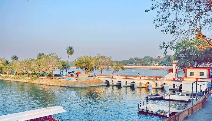 The bridge to the Nagina Wadi at Kankaria Lake Ahmedabad.