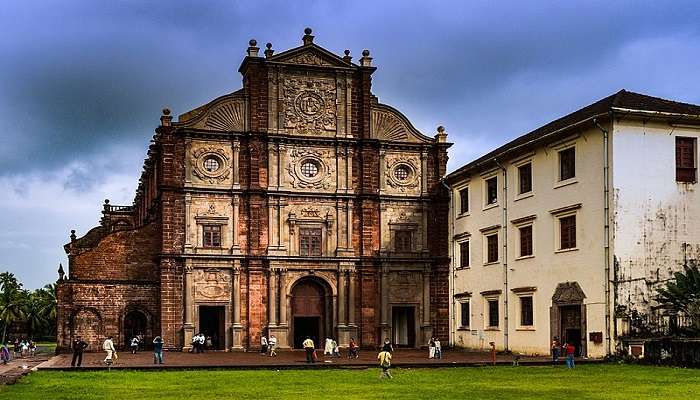 The front view of the historic Basilica of Bom Jesus in Goa.