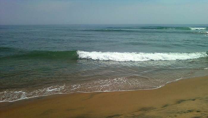 Miles stretch of glistening ‘golden’ sand smoothing into the aqua blue sea, calmness prevails at Bheemili Beach.