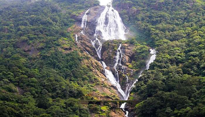 View of Dudhsagar Waterfall during the day