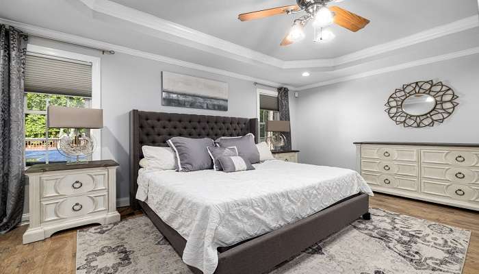 A modern bedroom in a hotel