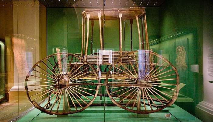 Historic Siberian carriage displayed.