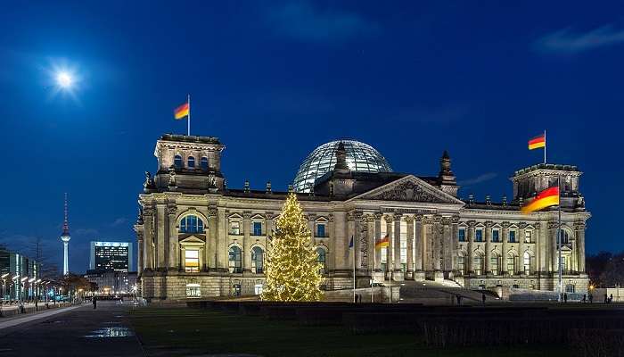 Reichstag Building at night.