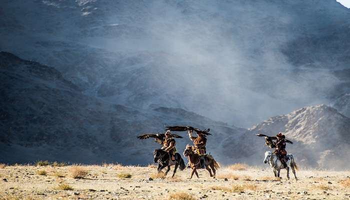 The spectacle of Golden Eagle Festival In Mongolia.