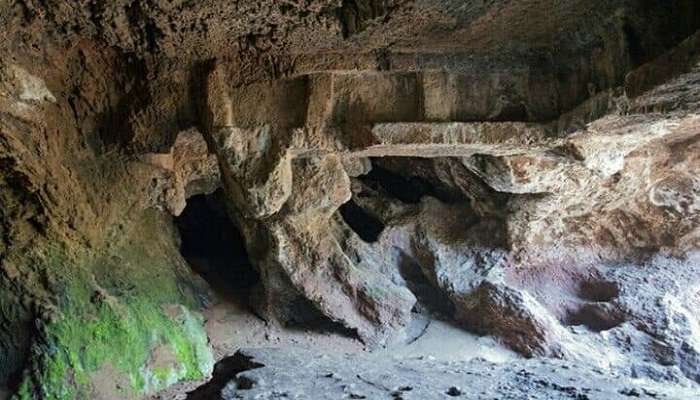 Lamgao Buddhist Caves, a famous archeological site, formed with basalt rocks.