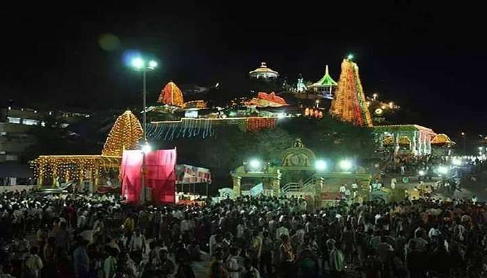 The temple with oil lamps for the Maha Shivaratri celebration.