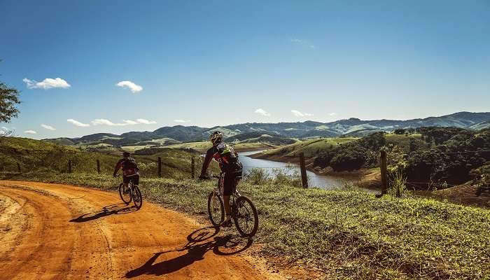 A cyclist on one of challenging mountain biking trails.