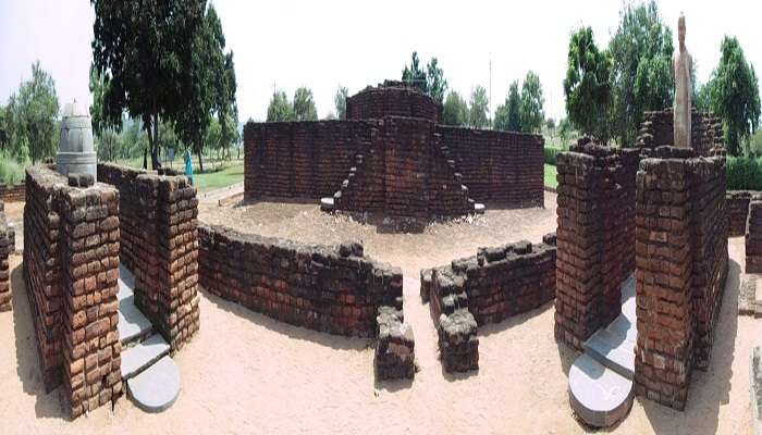 Ancient Buddhist stupas and relics at Nagarjunakonda, an archaeological site near Kondaveedu Fort. 