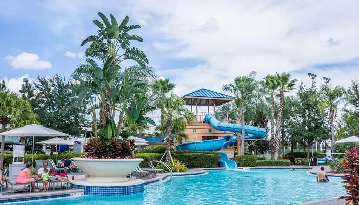 Swimming pool in an amusement park