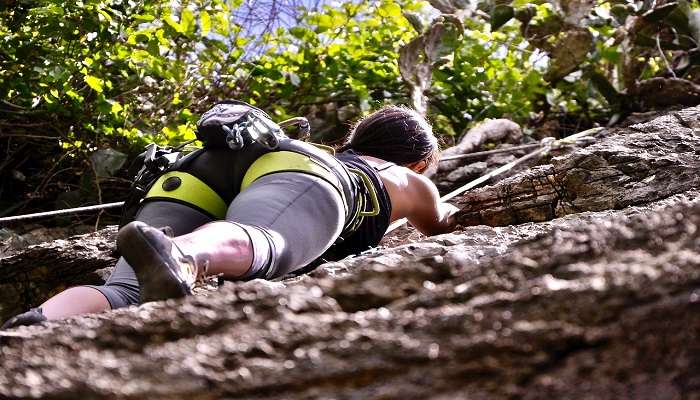 Tourists enjoying rock climbing, Andhra Pradesh